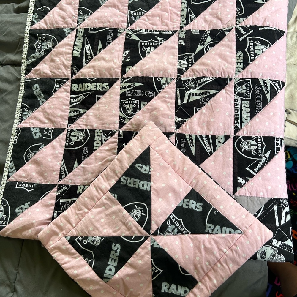 Raiders baby girl quilt and pillow case set